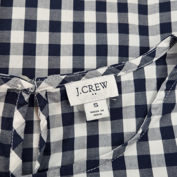 J Crew Top Blue White Plaid Long Sleeve Ruffle Shoulder Keyhole Back Size S - Picture 8 of 9